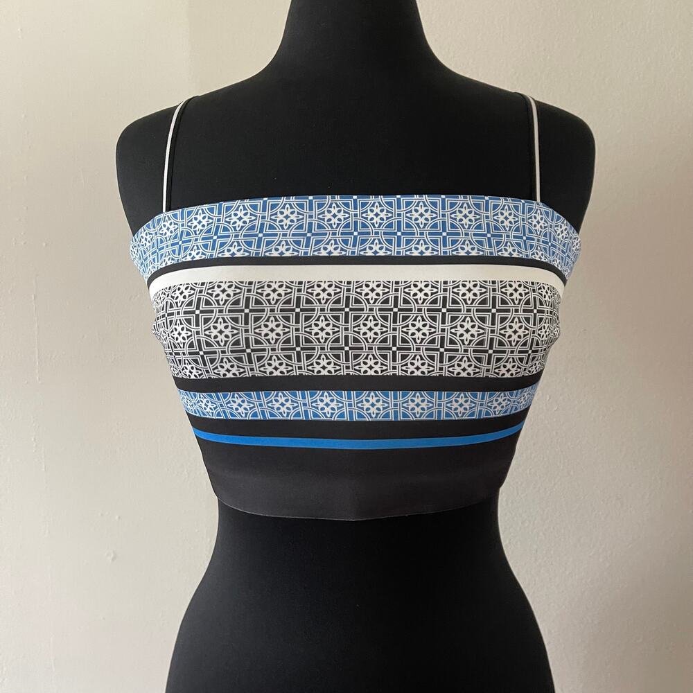 Clover Canyon Bandeau Top Medium M Multicolor Scuba Geometric Strappy Crop Blue